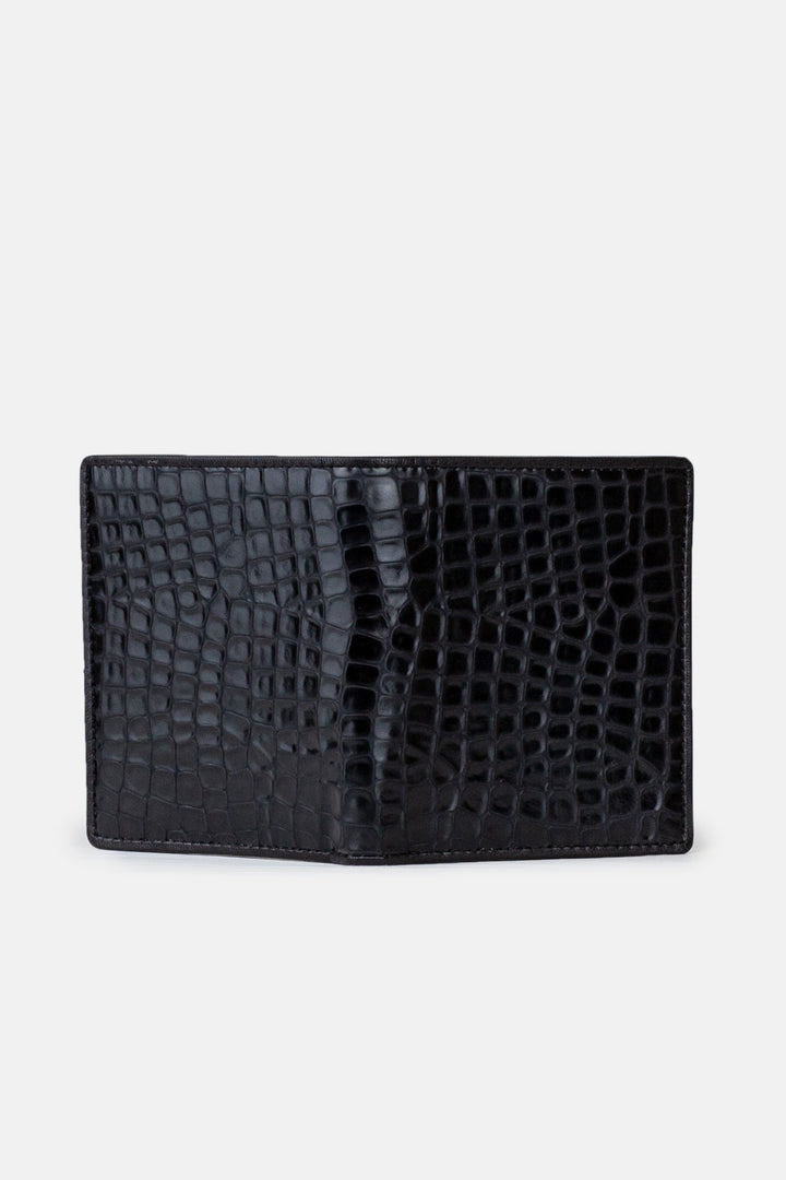 Mens original leather wallet with crocodile texture in medium size in black colour by JULKE