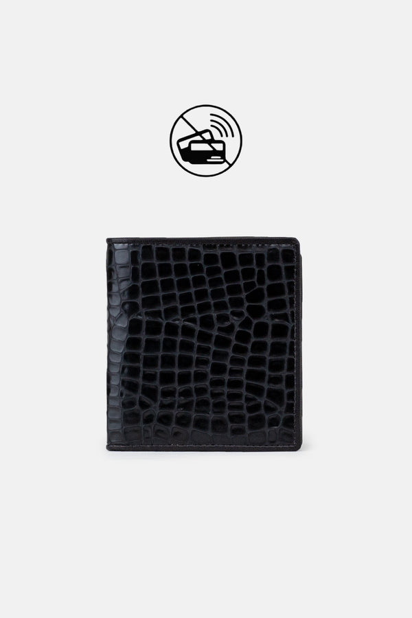 Mens original leather wallet with crocodile texture in medium size in black colour by JULKE