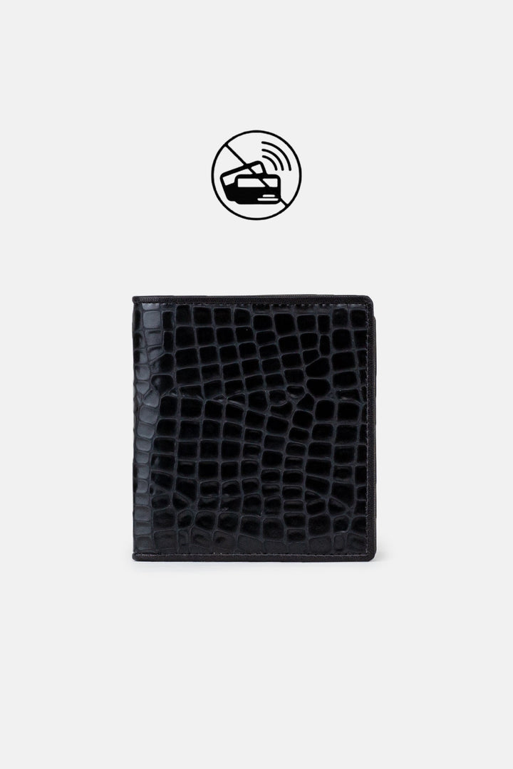 Mens original leather wallet with crocodile texture in medium size in black colour by JULKE
