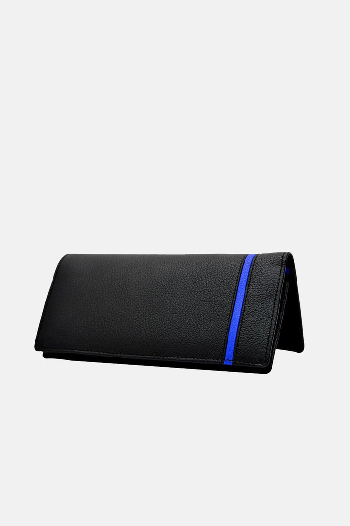Mens original leather wallet in large size in black colour with blue strip by JULKE