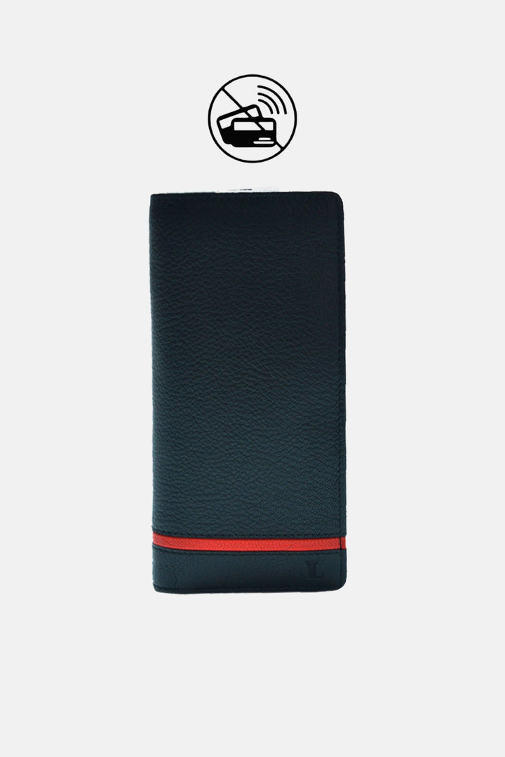 Mens original leather wallet in small size in black colour with red strip by JULKE