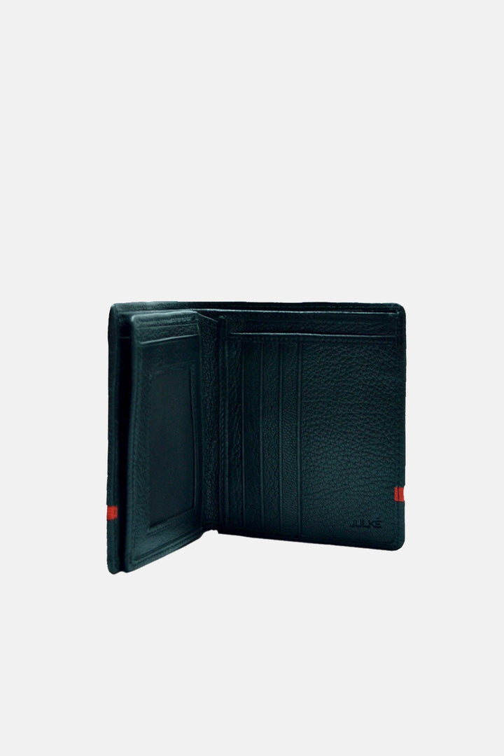 Mens original leather wallet in medium size in black colour with red strip by JULKE