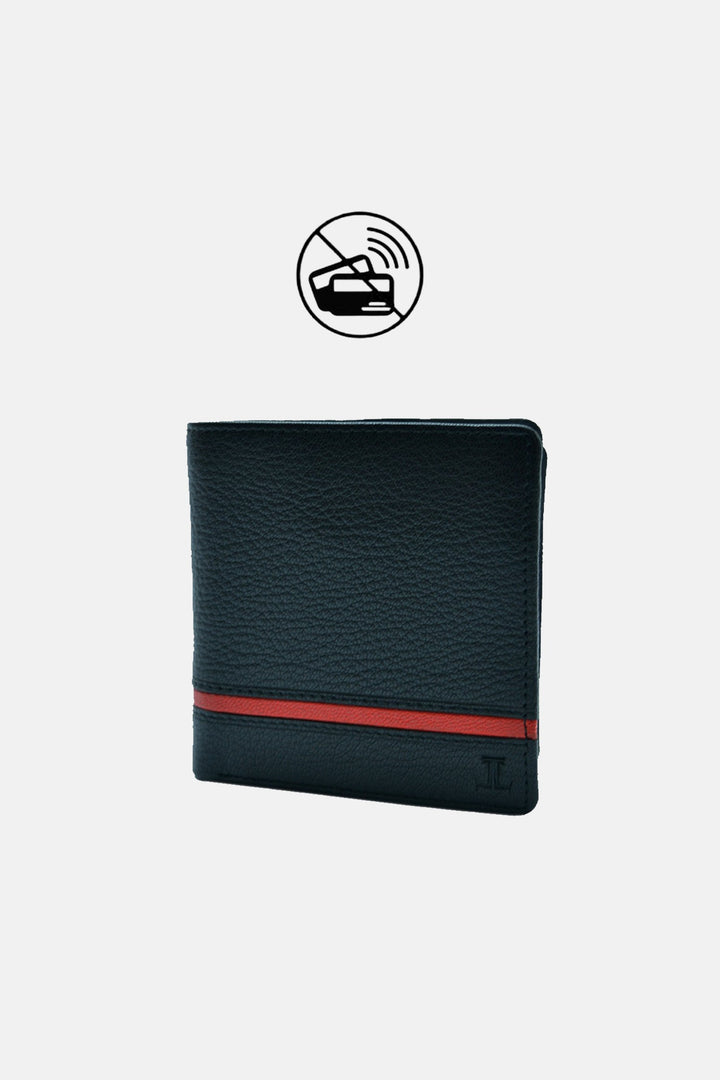Mens original leather wallet in small size in black colour with red strip by JULKE