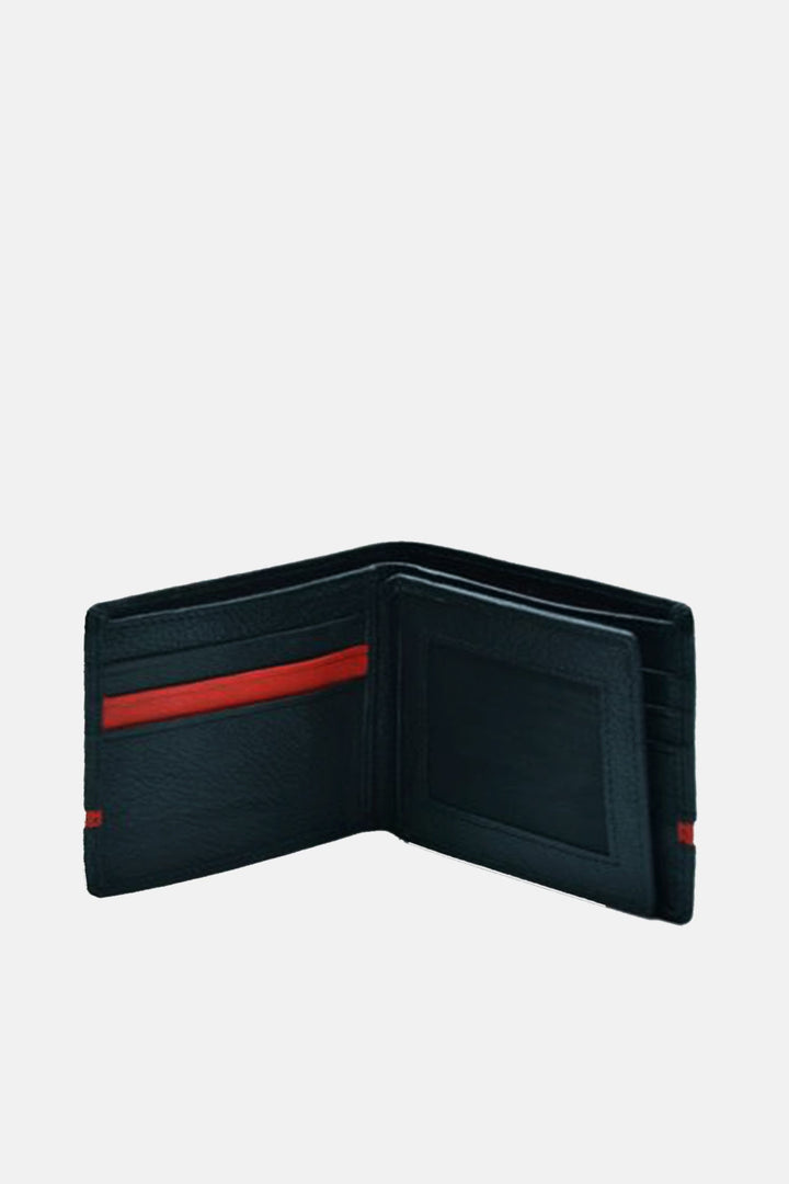Mens original leather wallet in small size in black colour with red strip by JULKE