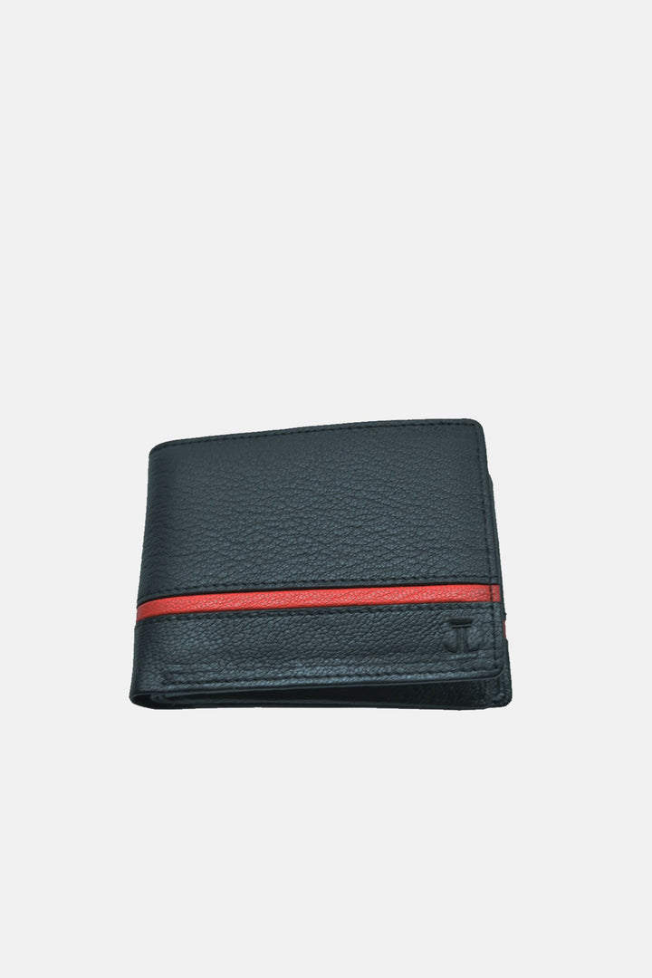 Mens original leather wallet in small size in black colour with red strip by JULKE